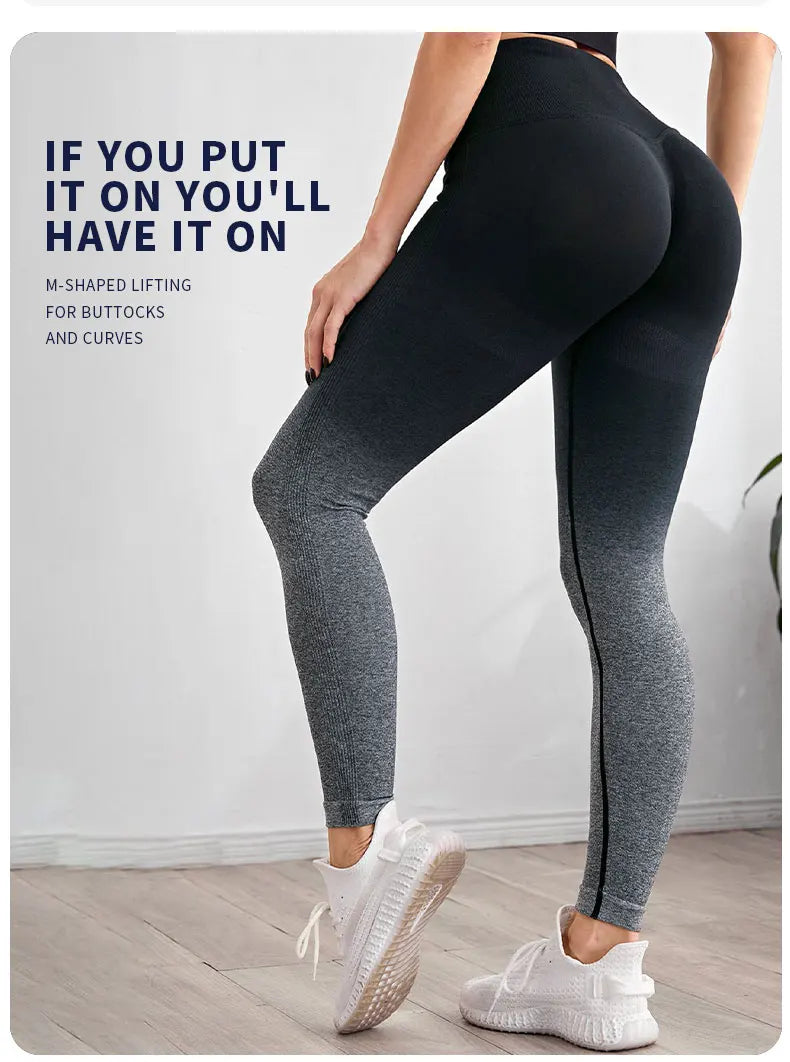 Gradient Color Energy Legging Women Workout Fitness Jogging Running Leggings Gym Tights Stretch Sportswear Yoga Pants