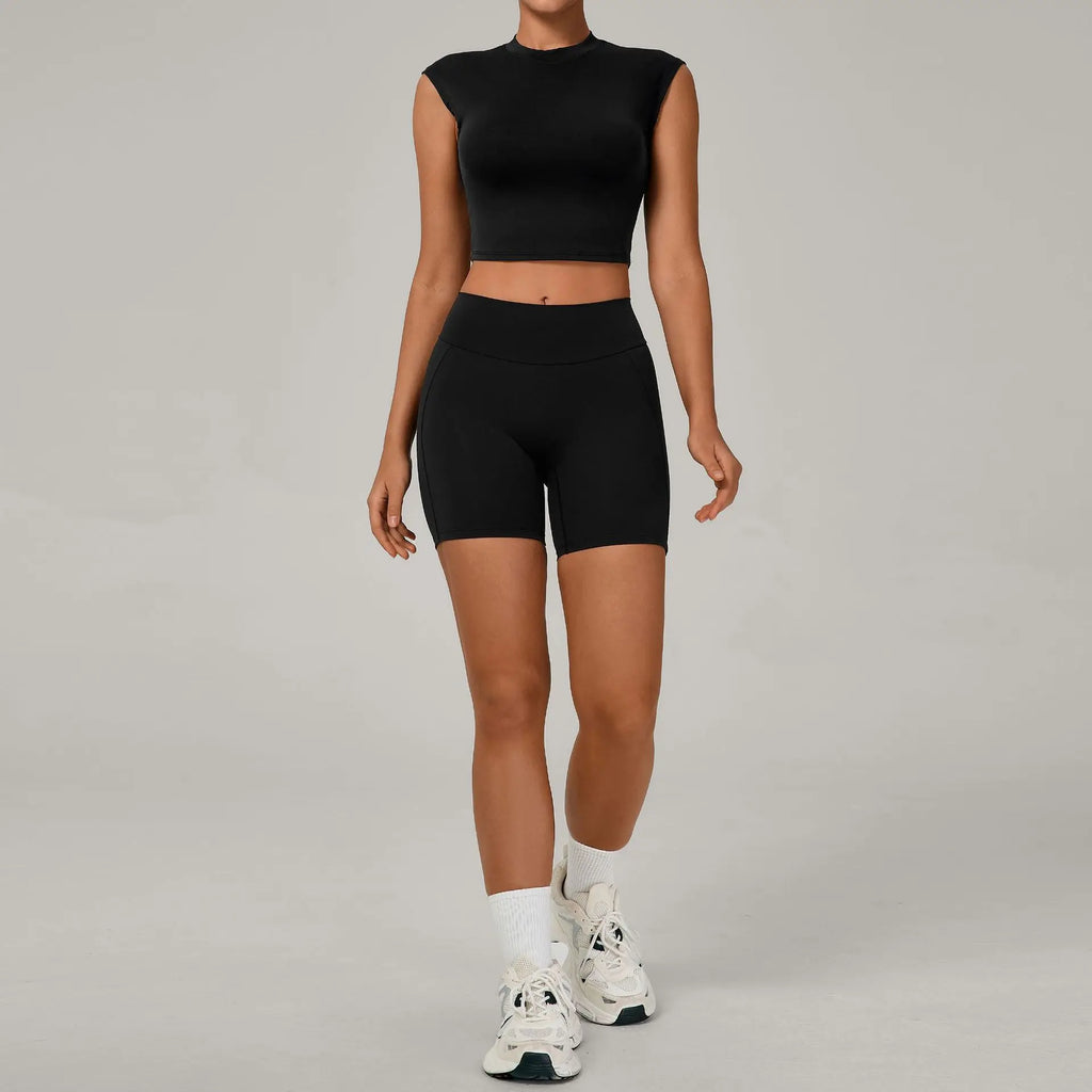 Naked Yoga Sets Women Quick Drying Slim Sports Shirt Fitness Suit Outdoors Sport High Waist Shorts Tight Running Workout Clothes