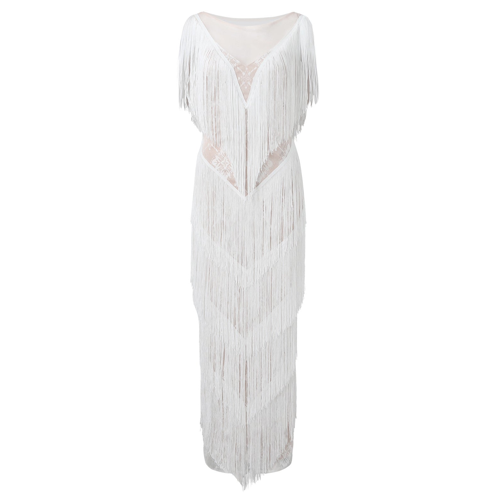 Womens Deep V Midi Fringed Dresses Sleeveless Pencil Party Solid Elegant Sexy Skirt Long Dresses Evening Party Mujer