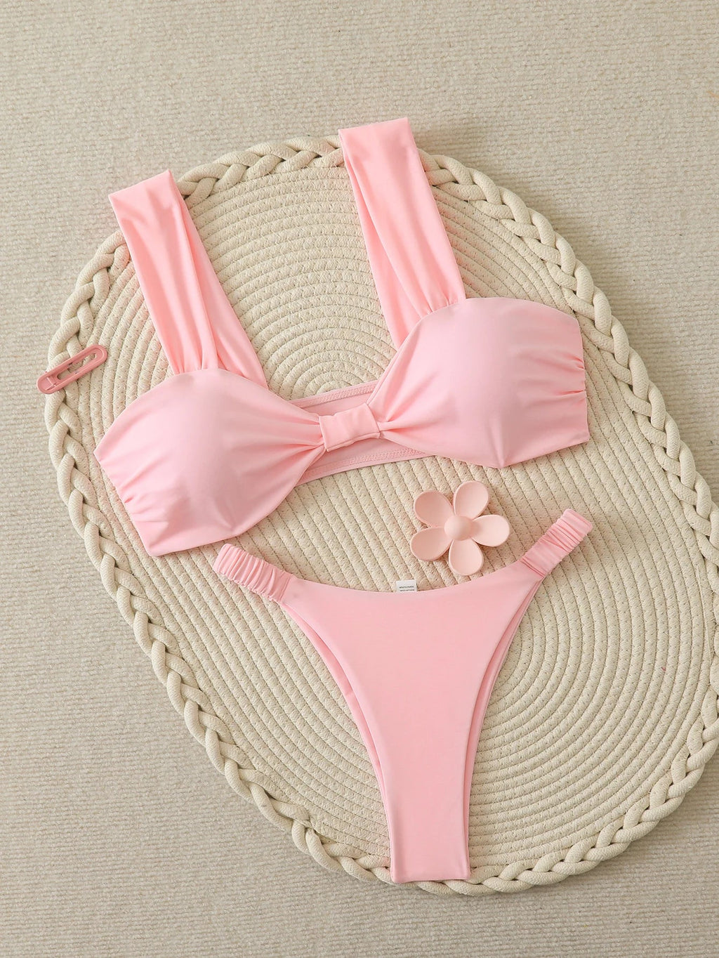 Strappy Bandeau Thong Bikinis 2026 Women Sexy Swimsuit Solid Brazilian Swimwear Female Bathers Bathing Swimming Swim Suit