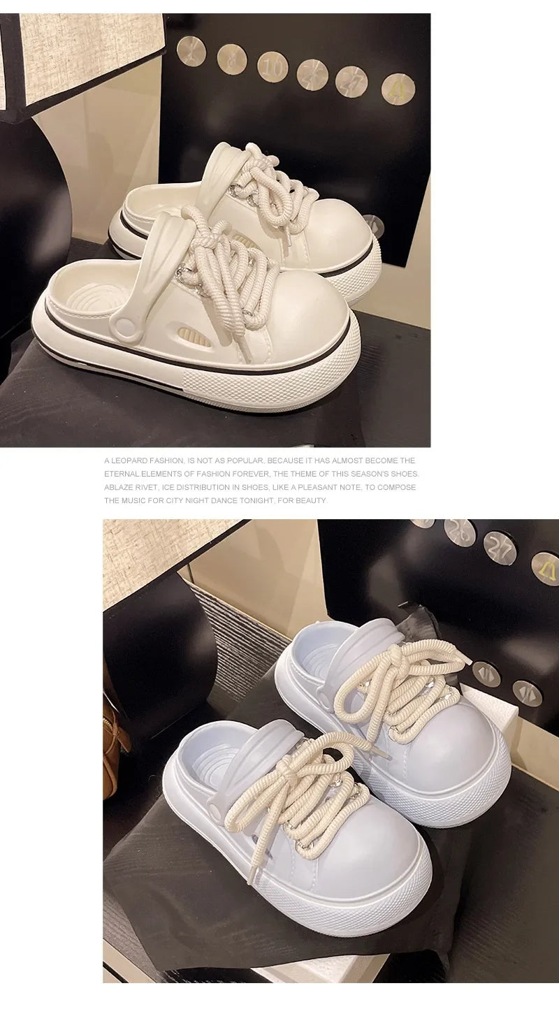 2025 DIY Laceup Platform Slippers For Women Home Street Garden Shoes Thick Sole Fashion Clogs Girls Summer Sandals Beach Slides