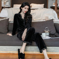 Pajamas gold velvet long sleeve lace cardigan set sexy home wear