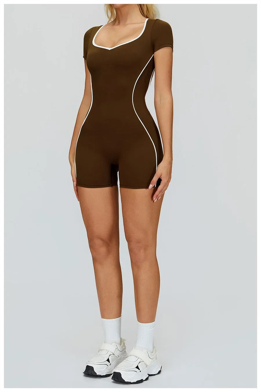 New Jumpsuit Yoga Shorts Backless Hollow Fitness Sportswear Workout Leggings One Piece Suits Sports Bodysuit Gym Women Clothes