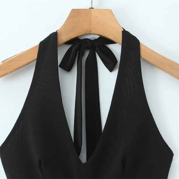 Vietnamese Sexy Halter Neck Strap Tank Top Feminine Mesh Transparent Slim Fit Large Open Back Short Camisole Top Casual RUKJ