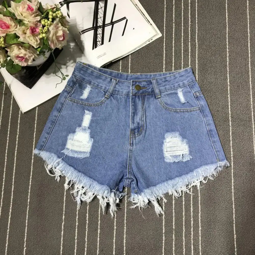 Summer Stretchy Hot Short Pants Women's High Waisted Cut Off Denim Shorts Ripped Distressed Frayed Hem Jeans Shorts