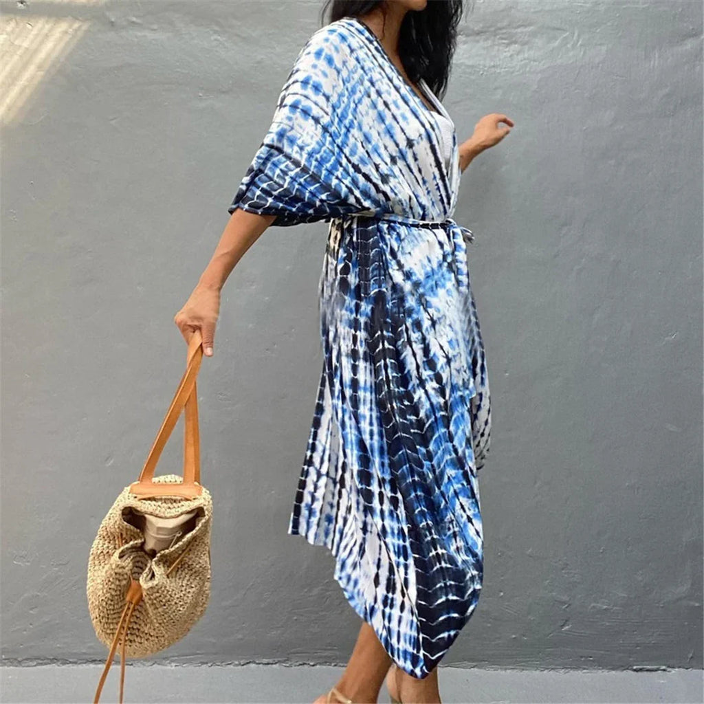 17 Colors Leopard Printed Colorful With Belt Tunic Cover-ups Beach Dress Beach Wear Beachwear Female Women Beach Cover Up V4510L
