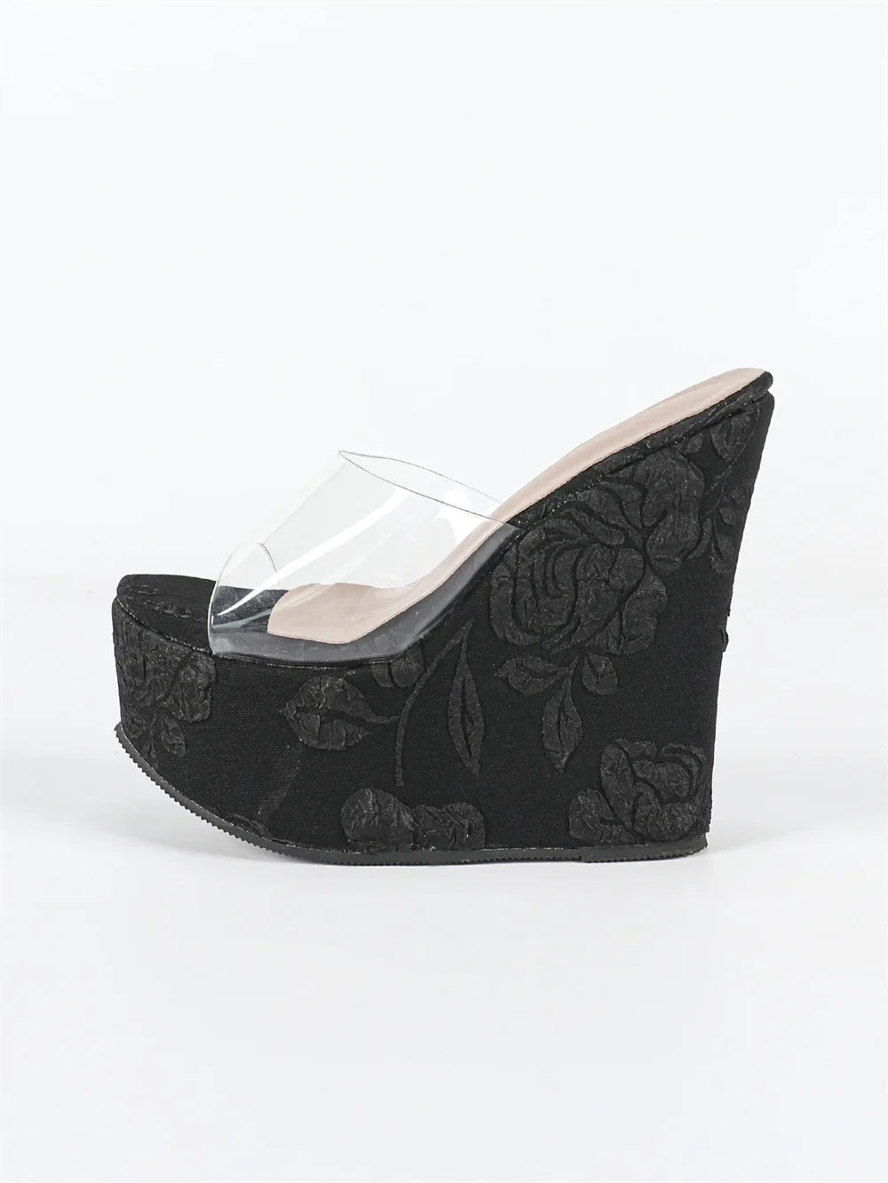 Summer Bohemia Vacation Flower Embroidery Platform Sandals Women Wedges Mules Shoes Super High Heels Outdoor Slides Sandals