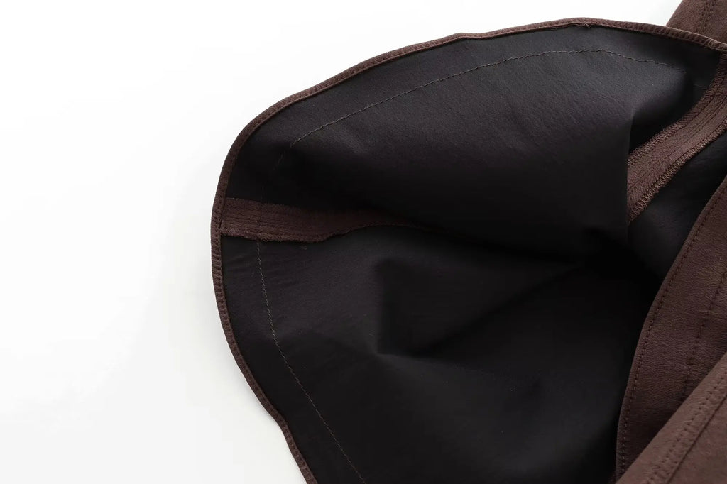 Foridol Stand Collar Sleeveless Pleated Tank Dress for Women Brown Casual Short Autumn Winter Dress Zip Black Ladies Vestidos