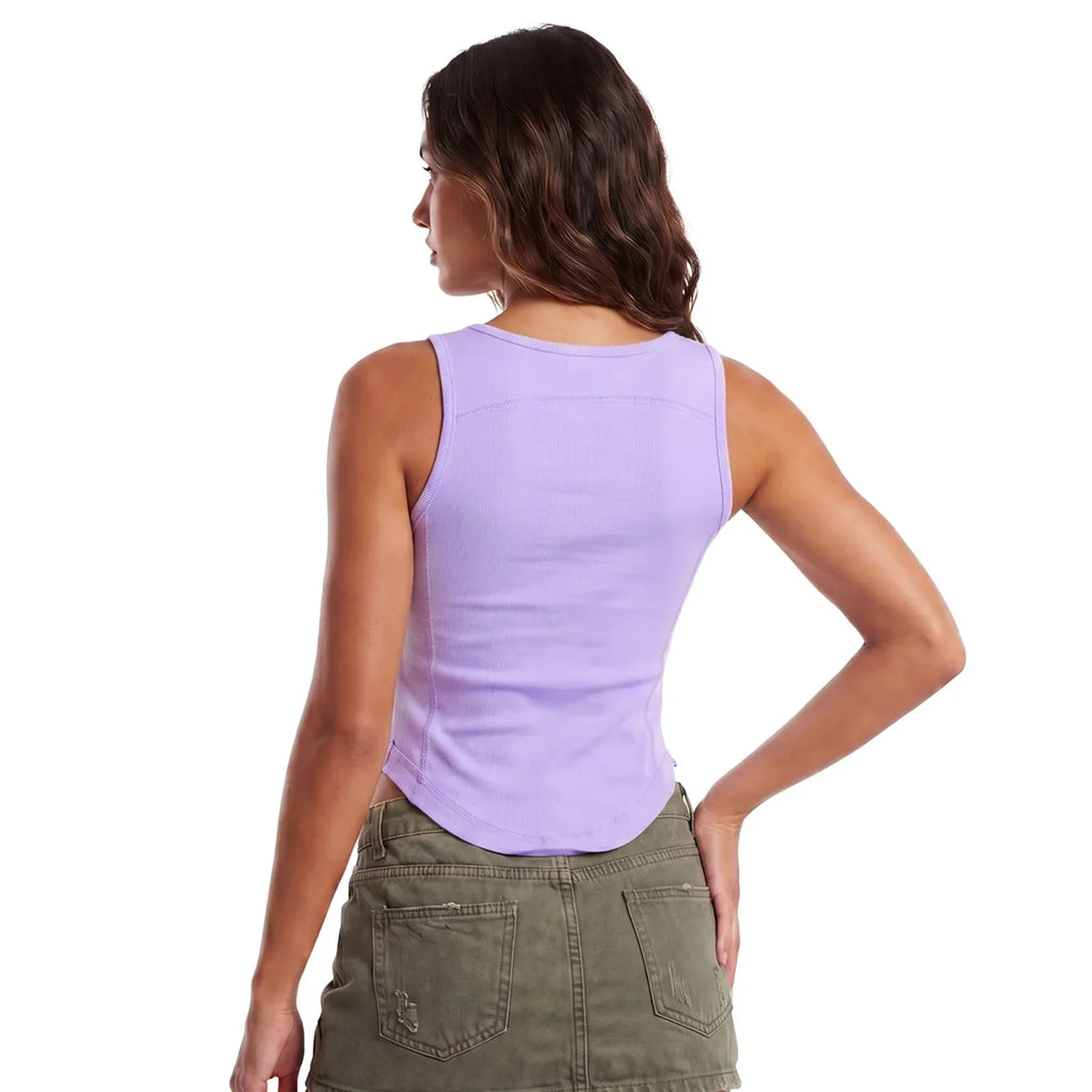 Summer Women's Solid Ribbed Tank Tops Stylish Sleeveless U Neck Camisole with Metal Buckle Straps Gothic Punk Vest
