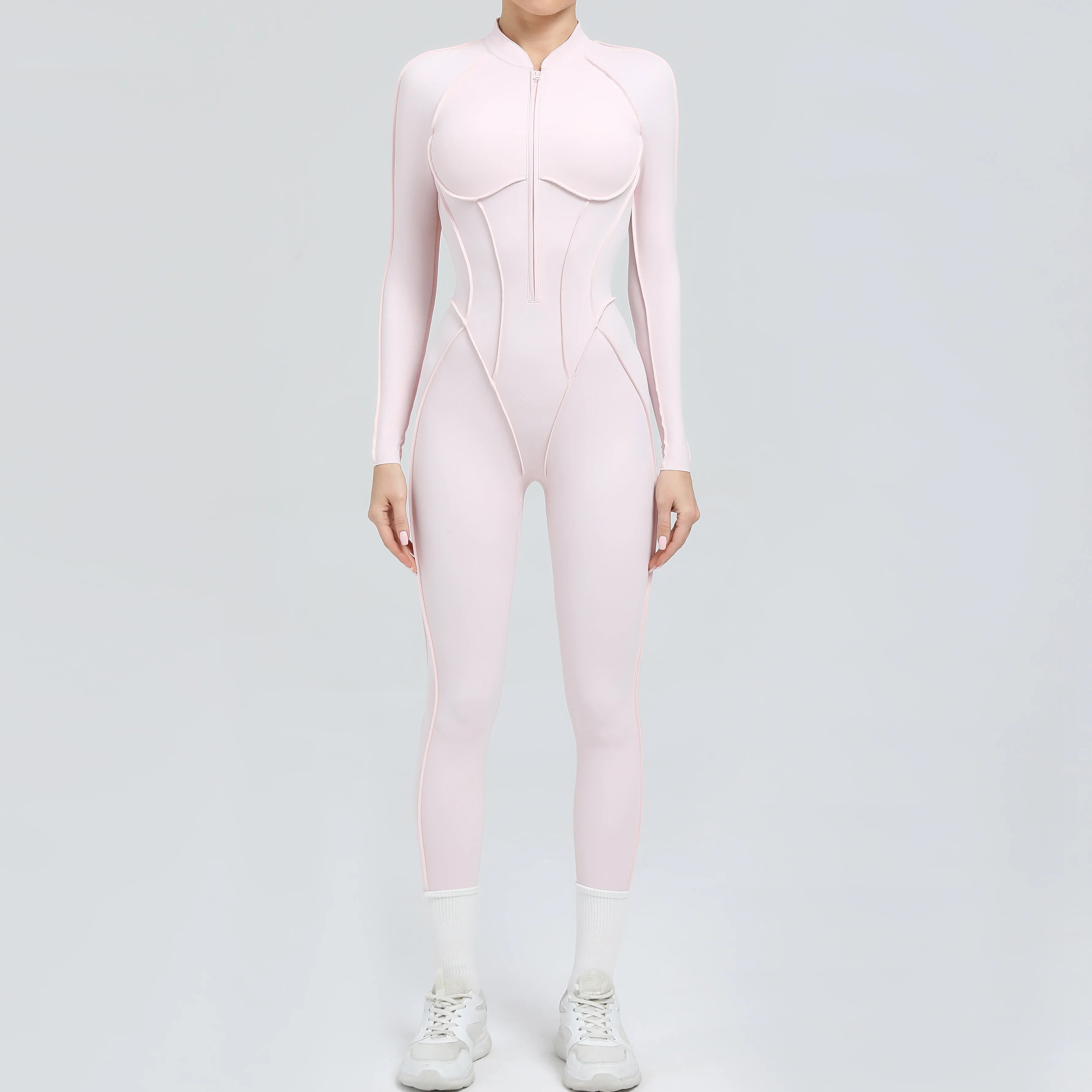 Padded Women Long Sleeve Sport Yoga Jumpsuit Workout Clothes for Women Sportwear Backless Zipper Fitness Gym Outfit