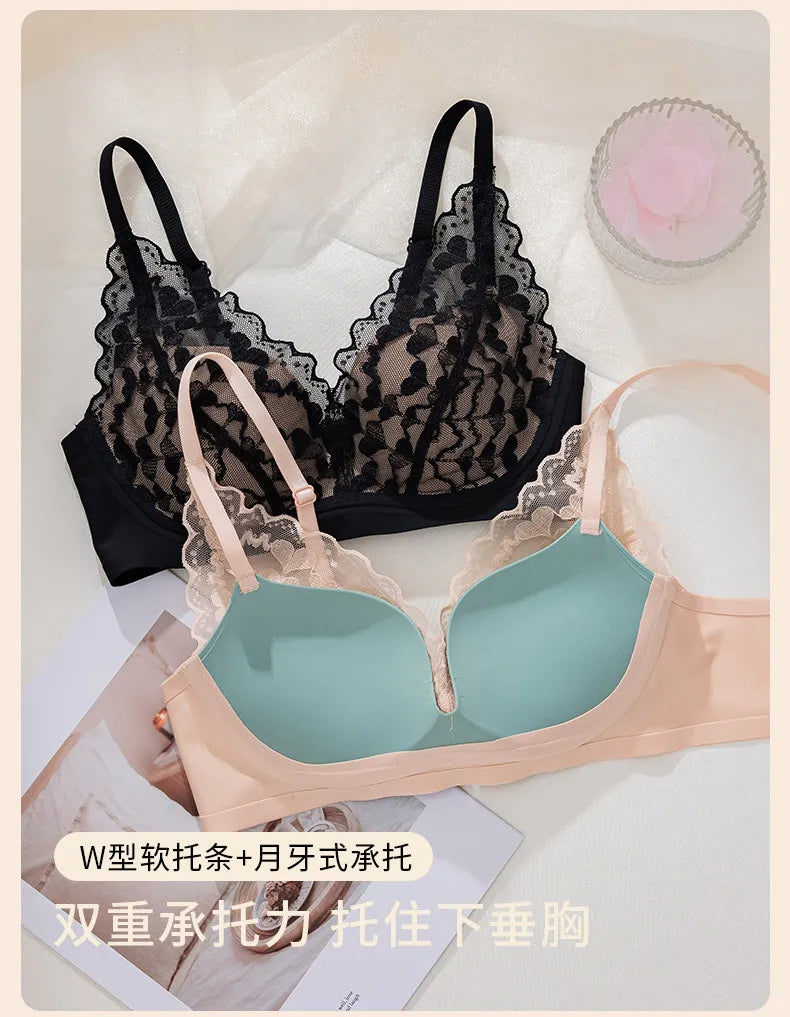 French Style Sexy Lace Underwear Set, Non-Padded Push Up Bra for Small Bust, Wirefree & Breathable, New Hot Bestseller MOYISU AB