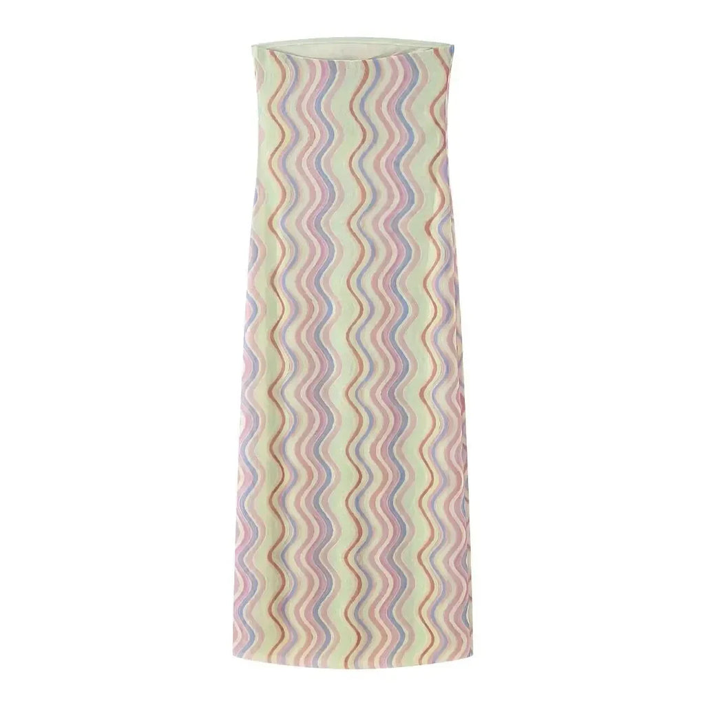 2024 Dress For Women Summer Chic Print Mesh Sleeveless Sexy Side Slit Slim Dresses Wild Beach Resort Style Woman Dress