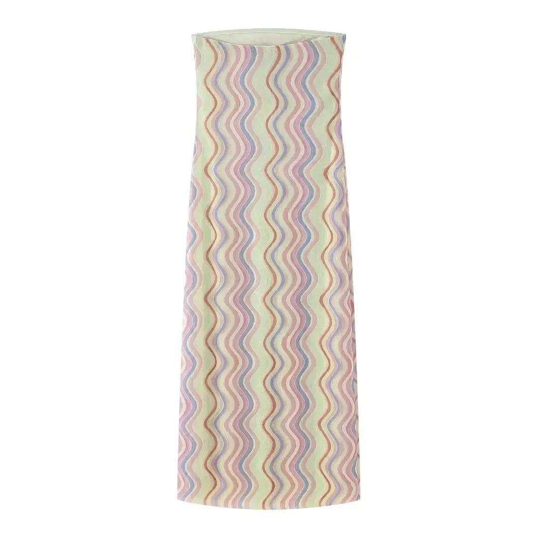 2024 Dress For Women Summer Chic Print Mesh Sleeveless Sexy Side Slit Slim Dresses Wild Beach Resort Style Woman Dress