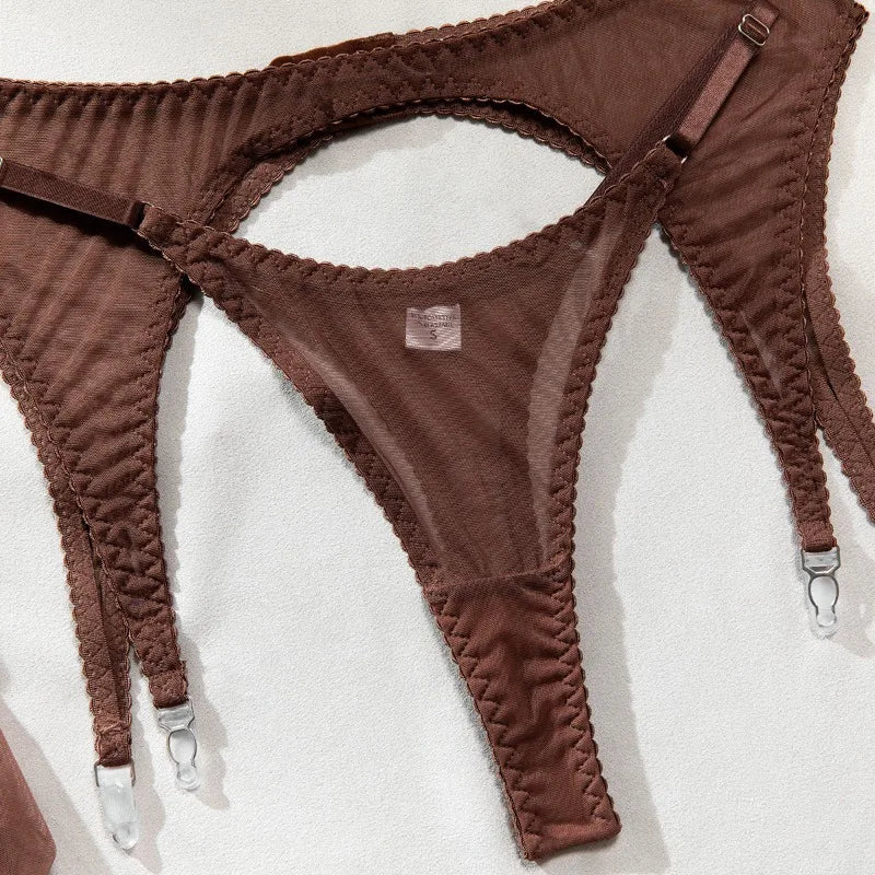 Toucheart Erotic Lingerie Comfortable Mesh Sexy Body Shaping Ultra-thin See-through Sexy Underwear Four-piece Set with Stockings