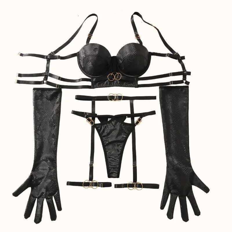 Toucheart Erotic Lingerie Hollow Seductive Shaping Bra Set Gathering Passionate Sexy Luxurious Intimate Underwear Four-piece Set