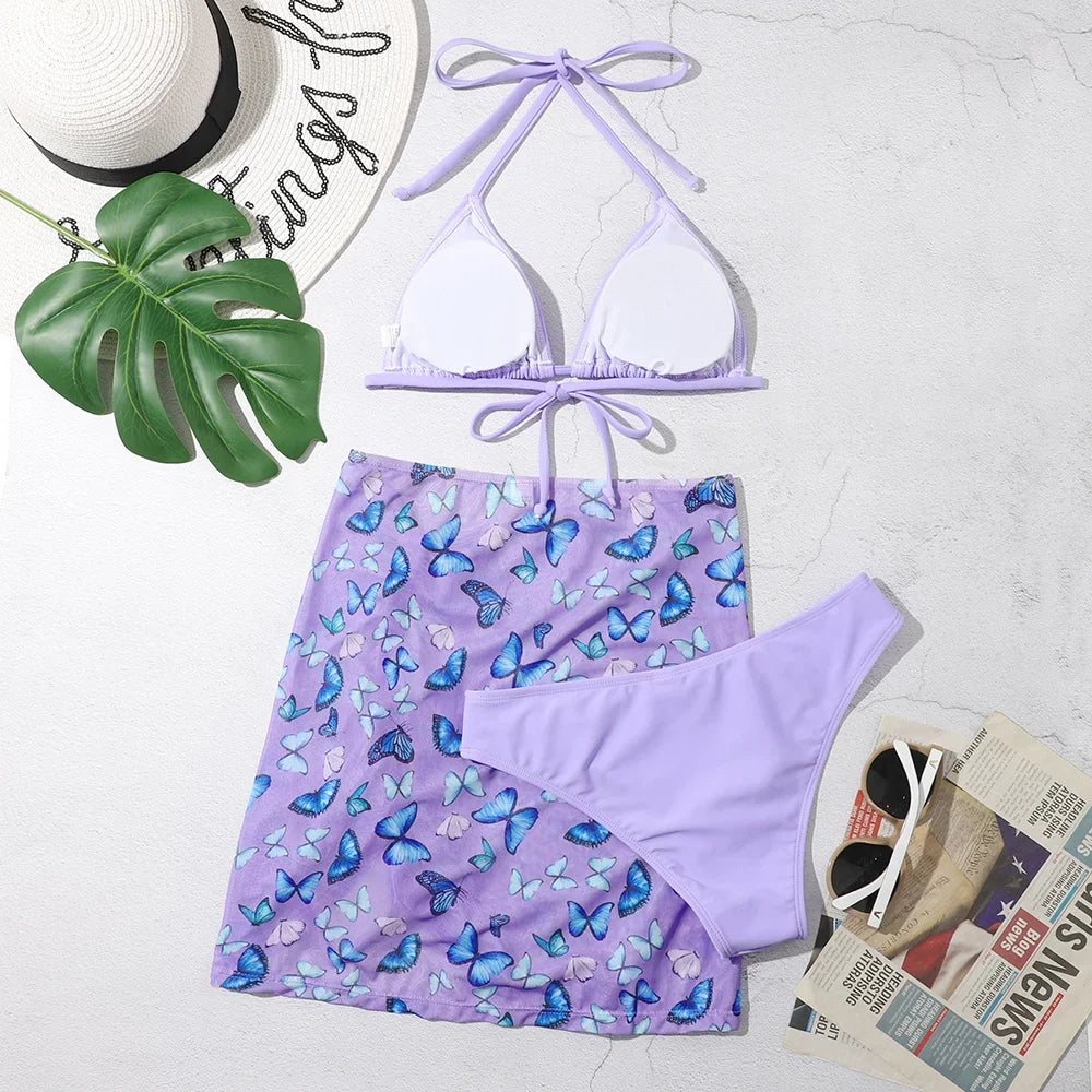 3 Pieces Bikini Set With Skirt  Tie Dye String Thong Bathing Suit Women Swimsuit Female  Swimwear Beach Wear Swim Lady Summer