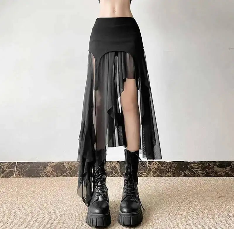 Sexy Irregular Y2K Skirts Women Vintage American High Waist Slim Slit Long Skirt Casual Lady Streetwear Retro Summer Skirts XGM8