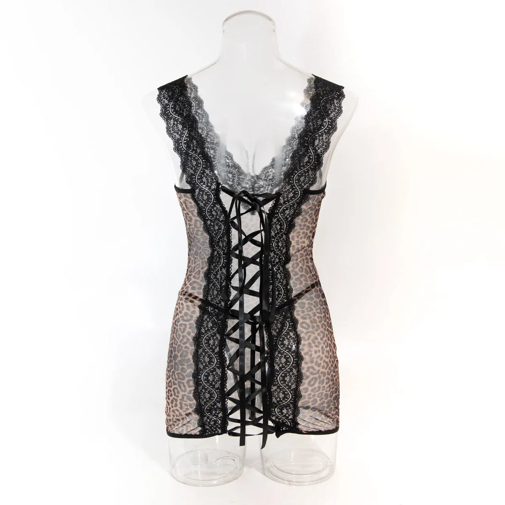 Toucheart 2PCS Lace See-through Hollow Out Sexy Interesting Thin Model Pajamas Panty Slim High Waisted Women Sexy Pajamas Set