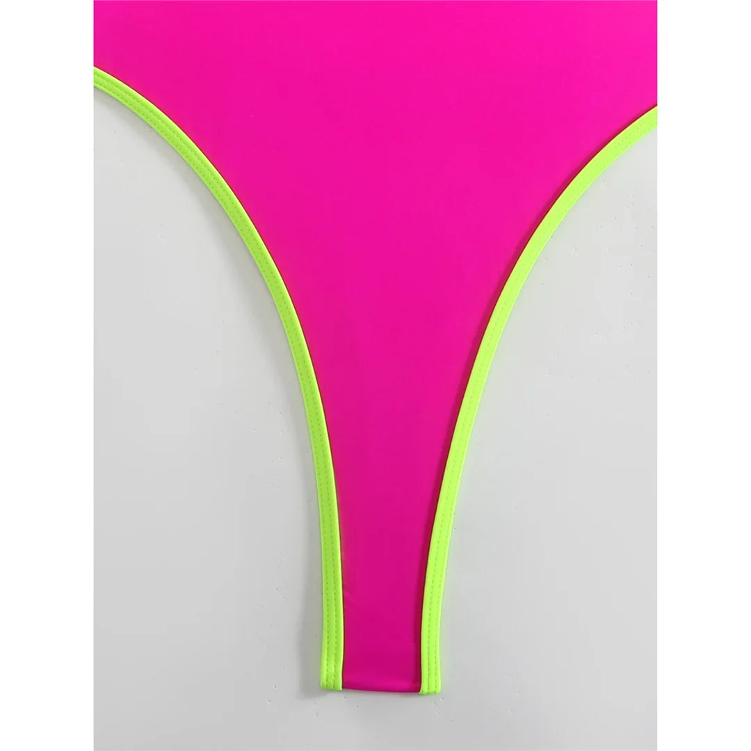 V Neck Splicing Extreme String Mini Micro Thong Women Swimwear One Piece Swimsuit Female Padded Bathing Suit Bather Swim V7085