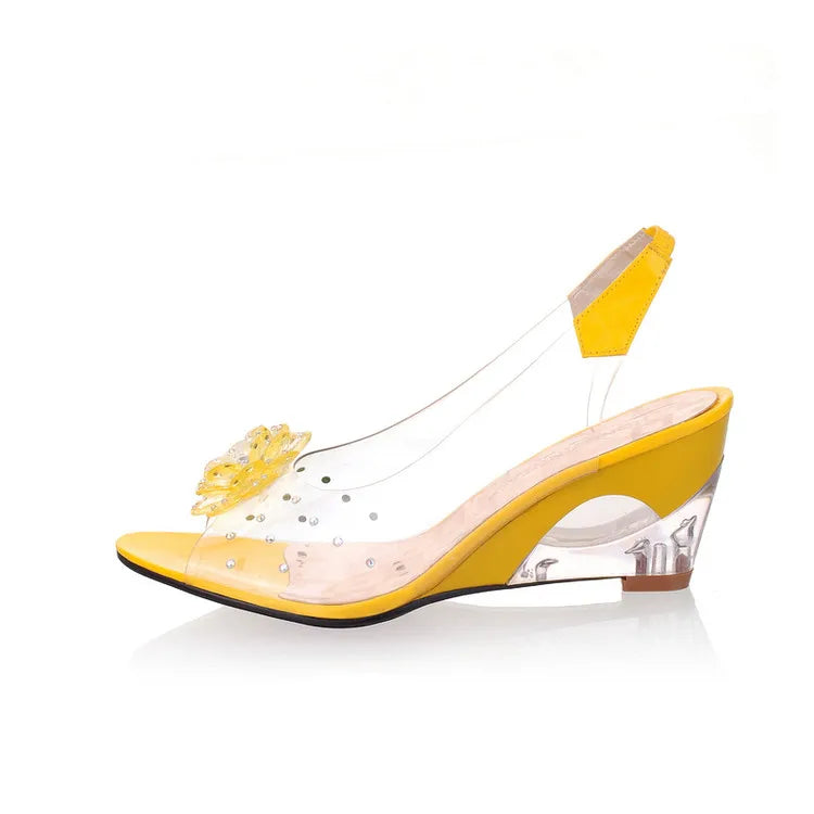 NASBAVI New Fashion Flower Transparent Sandals Wedge Women Shoes Large Size Sandals Women Size 34-43