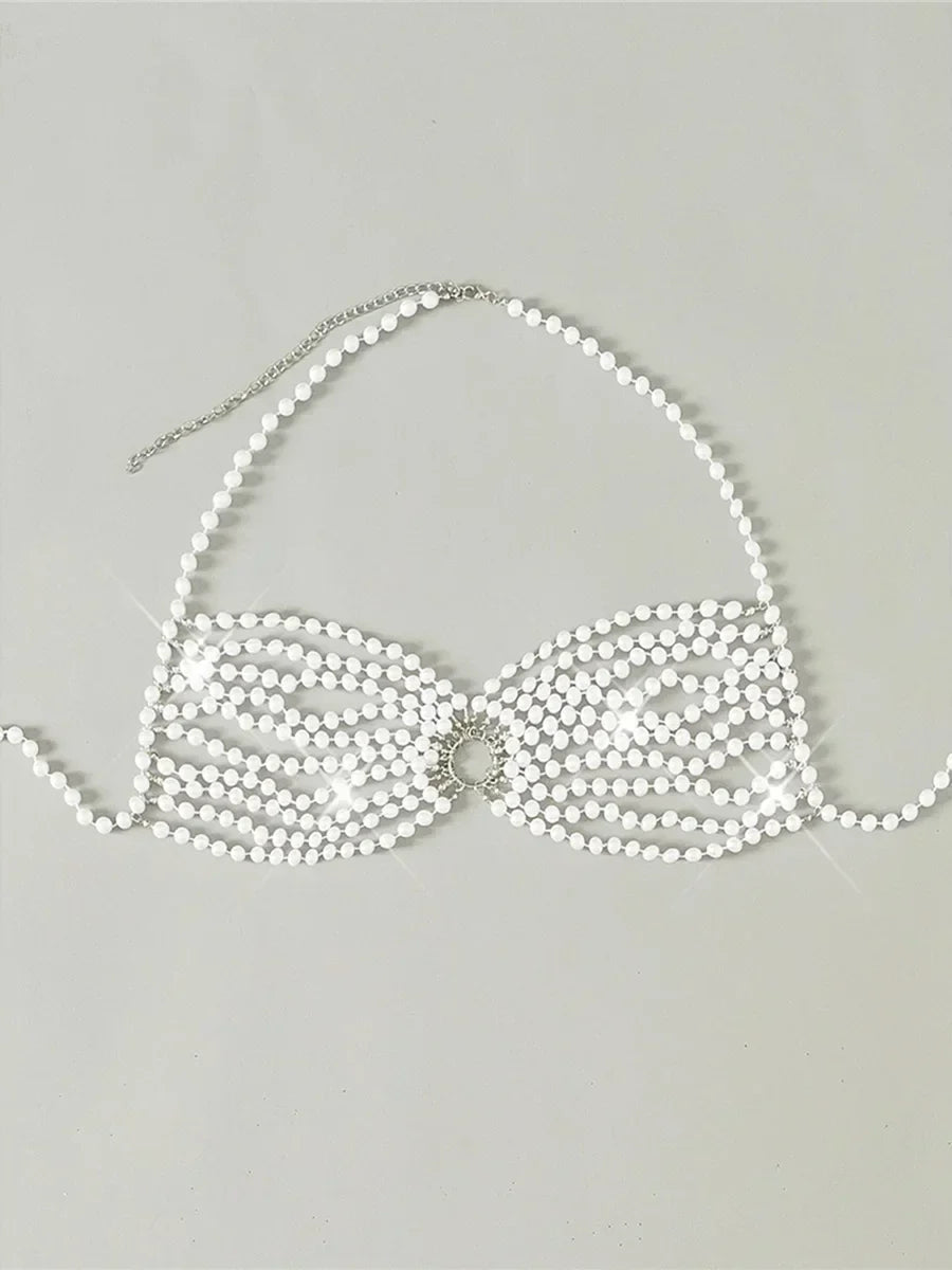 Luxury Pearls Chain Fringe Tassel Bikini Bottom Swim Brief Women Swimwear Female Bather Brazilian Tanga Panties Underwear