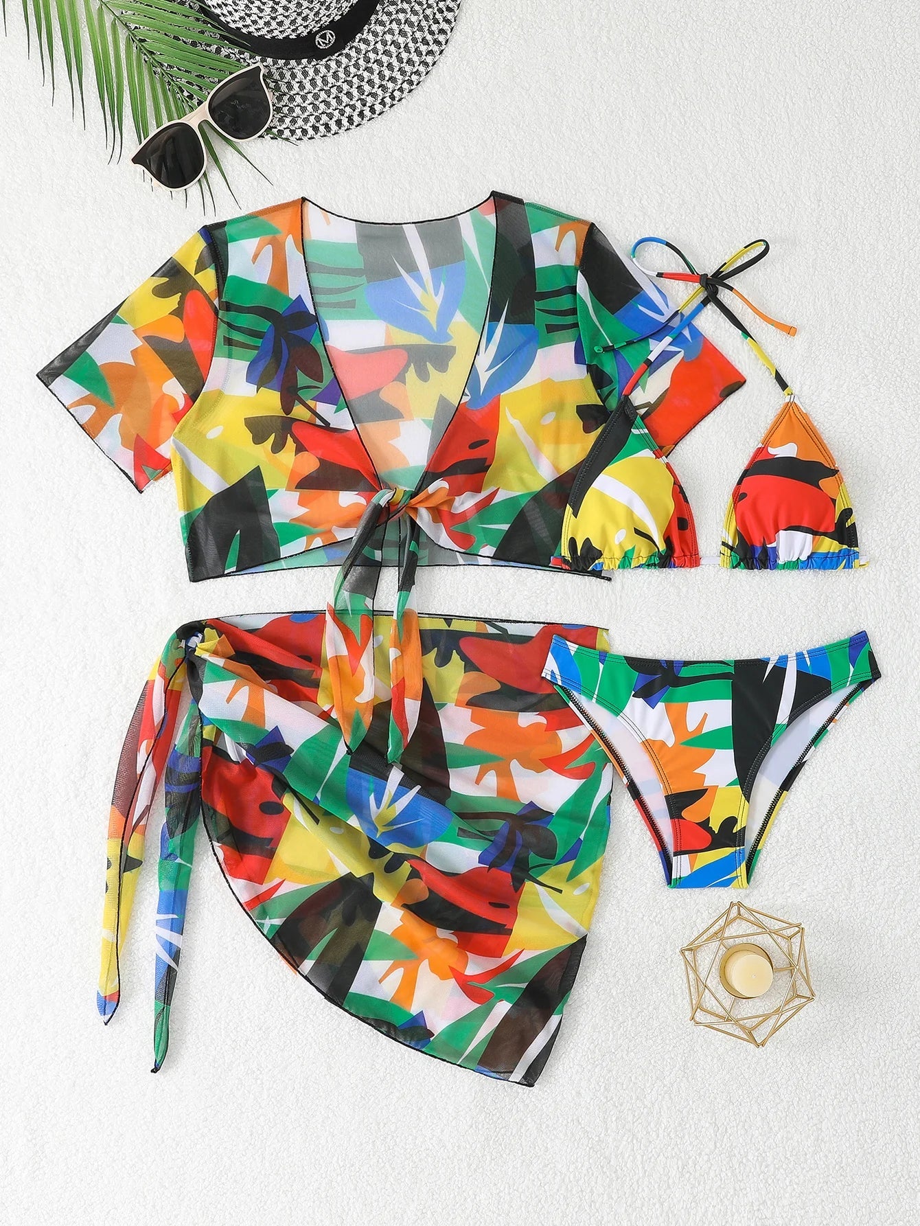 4 Pieces Triangle Bikinis 2026 Women Padded Swimwear Female Sexy Printed Swimsuit Bathers Bathing Swimming Swim Suit Beachwear