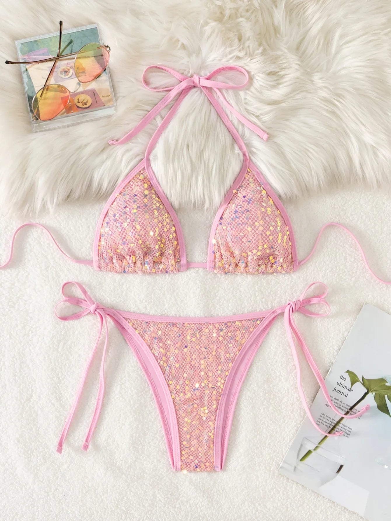 DEKA Women Mini Lace-up Bikini Set Pleated Bandeau Swimsuit Female Thong Swimwear Bather Swimming Beachwear Bathing Suit
