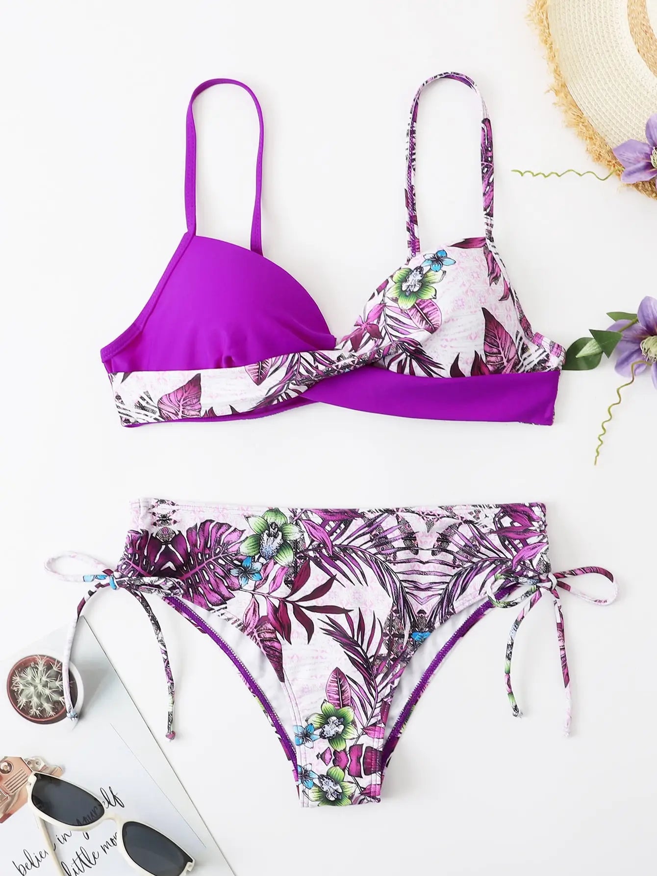 Tropical Print Bikini 2026 Women Drawstring Swimwear Female Push Up Swimsuit Beachwear Bathers Bathing Swimming Swim Suit