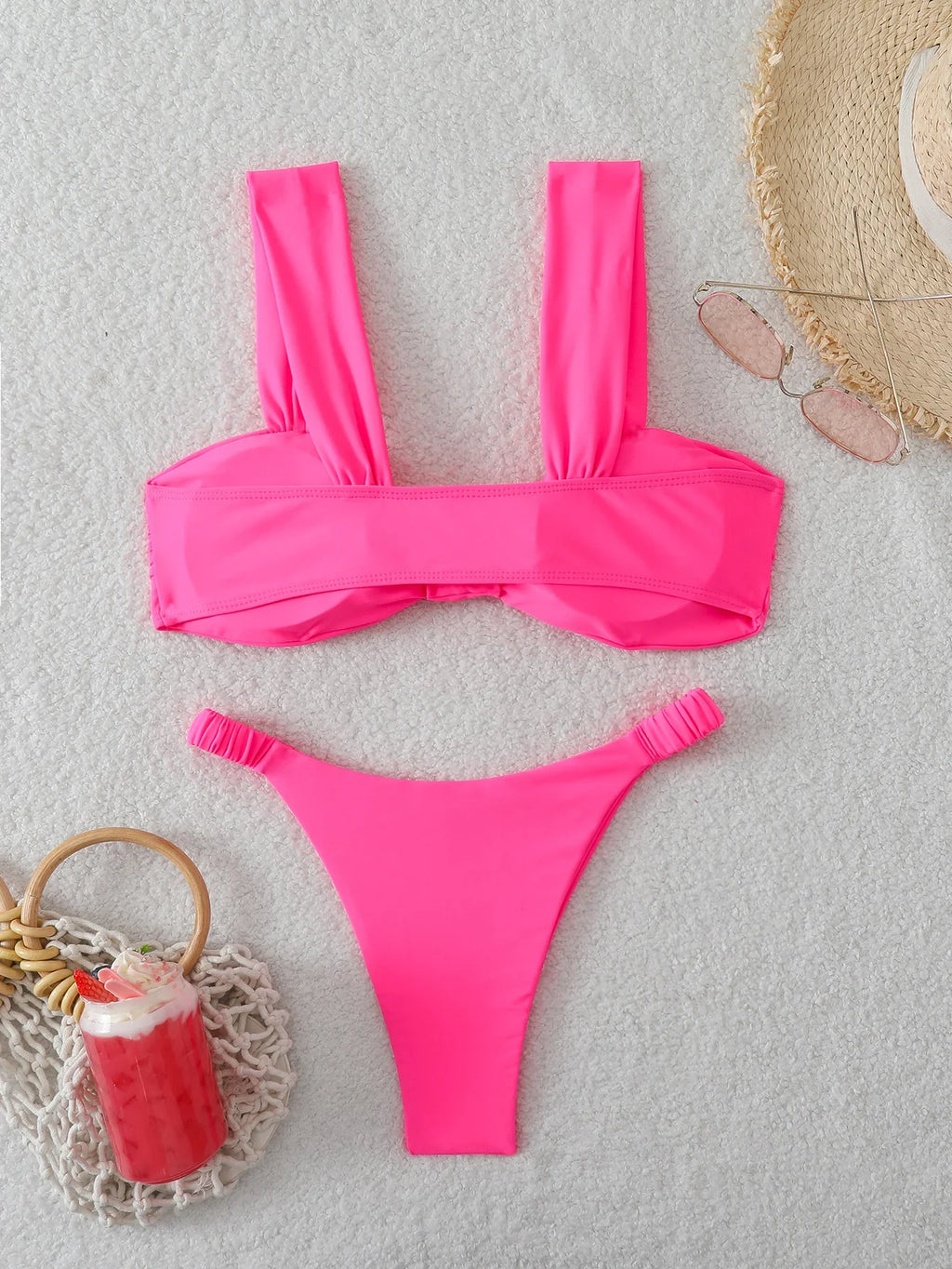 Strappy Bandeau Thong Bikinis 2026 Women Sexy Swimsuit Solid Brazilian Swimwear Female Bathers Bathing Swimming Swim Suit