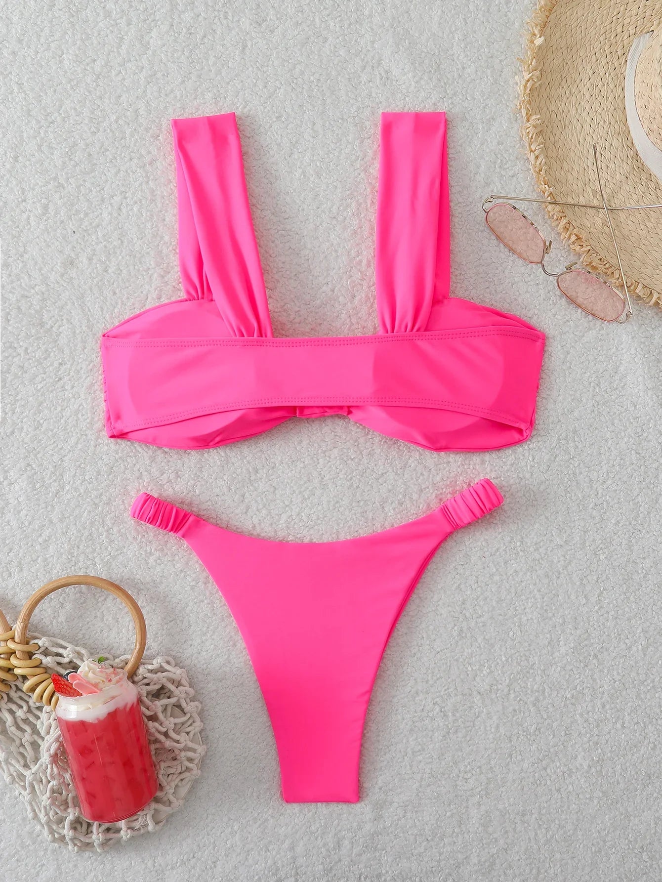 Strappy Bandeau Thong Bikinis 2026 Women Sexy Swimsuit Solid Brazilian Swimwear Female Bathers Bathing Swimming Swim Suit