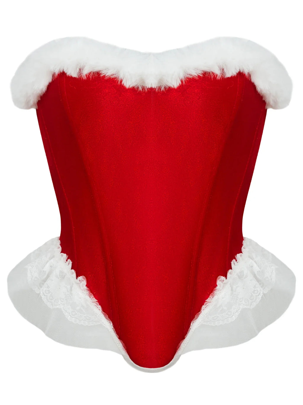 Women’s Sexy Christmas Lingerie, Santa Girl Bodysuit with Fringe Trim, Push-up Shapewear for Full Bust & Side Smoothing