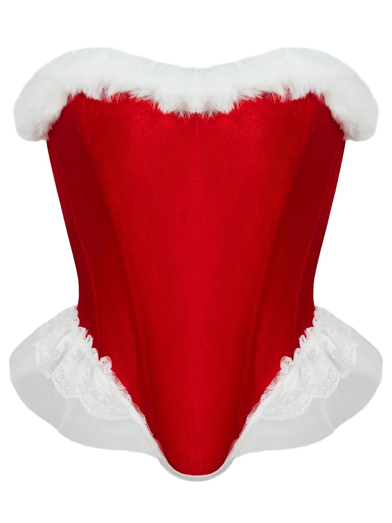 Women’s Sexy Christmas Lingerie, Santa Girl Bodysuit with Fringe Trim, Push-up Shapewear for Full Bust & Side Smoothing