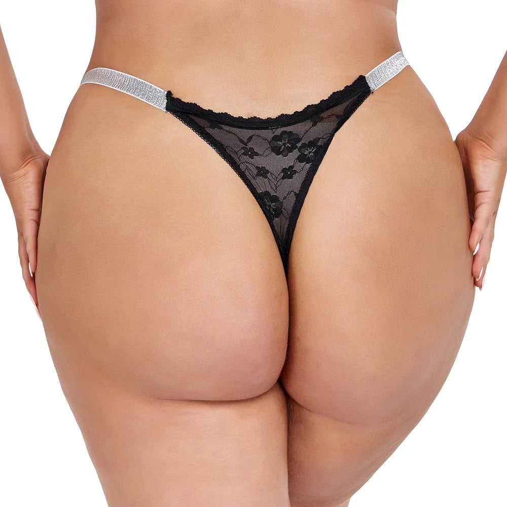 Womens Sexy Lace Thongs Breathable and Comfortable Stretch Elegant Plus Size Underwear Panties XL 2XL 3XL 4XL