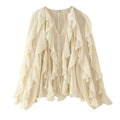 Foridol Ruffles Tiered V Neck Blouse Women Summer Spring Long Sleeve Casual Blusa Chiffon Blouses Buttons New in Female Top 2025