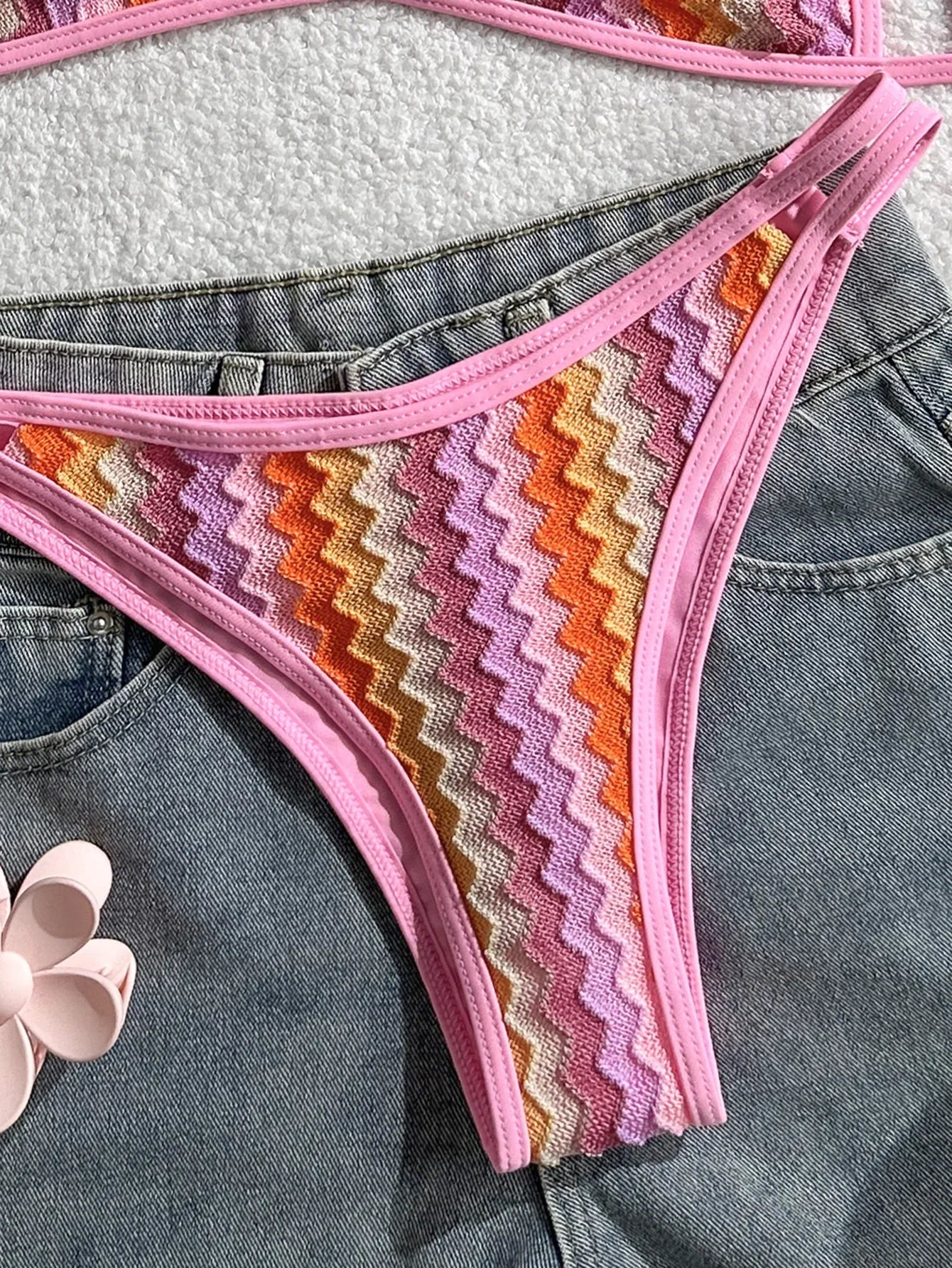 Crochet Striped Brazilian Bikini Women Swimsuit Female Swimwear Two-pieces Bikini Set High Leg Cut Bather Bathing Suit Swim Lady