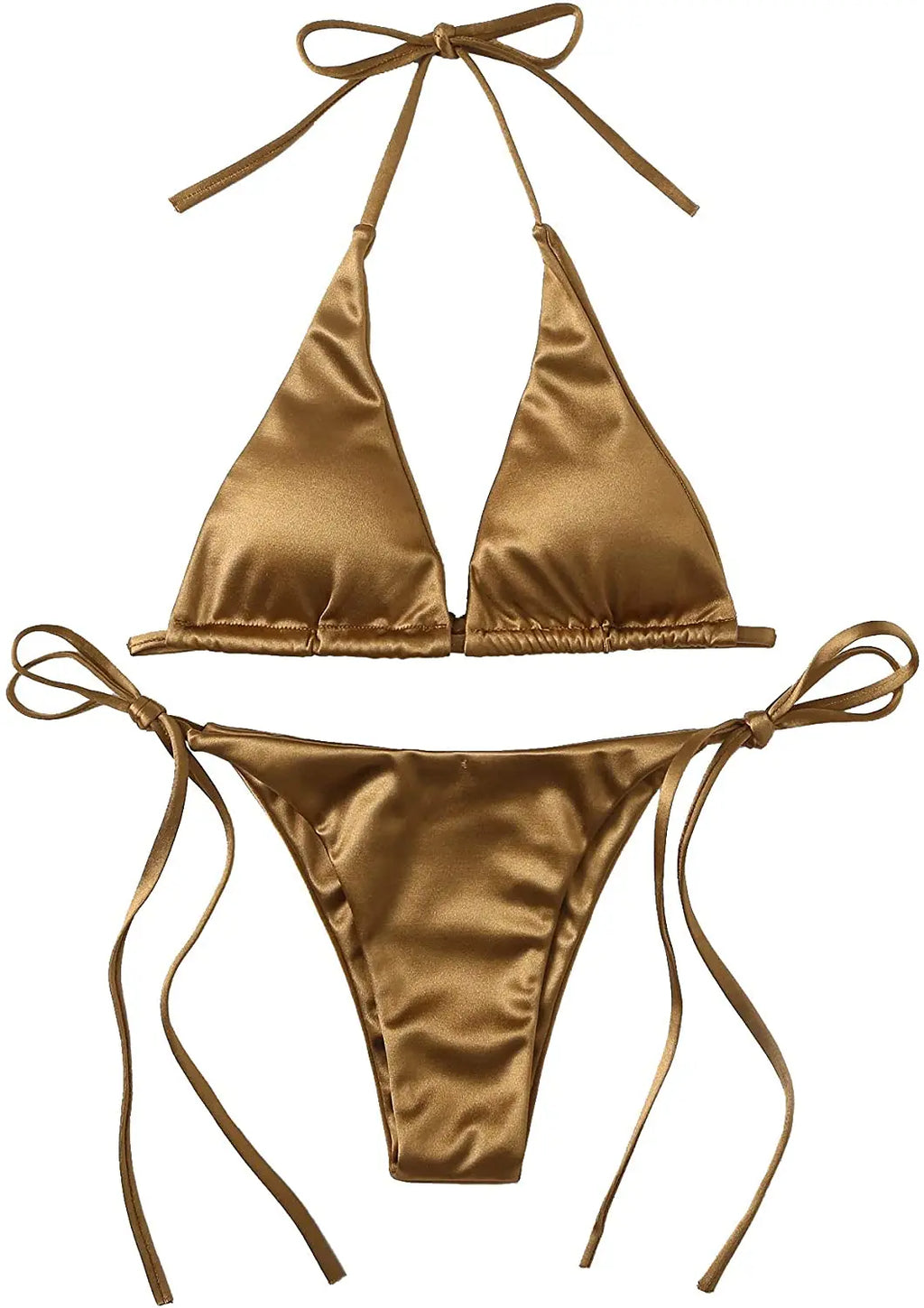 Wrap Around Halter Metallic Satin Bikini Women Swimwear Female Swimsuit Two-pieces Bikini Set Brazilian Bathing Suit Swim Lady