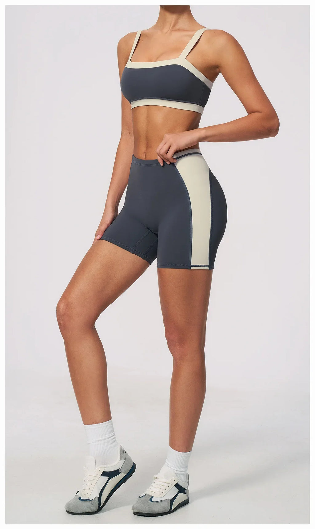 Summer Color Blocking Yoga Suit Women Shockproof Slim Sports Bra High Waist Hip Lift Shorts Gym Running Fitness Sets Tracksuit