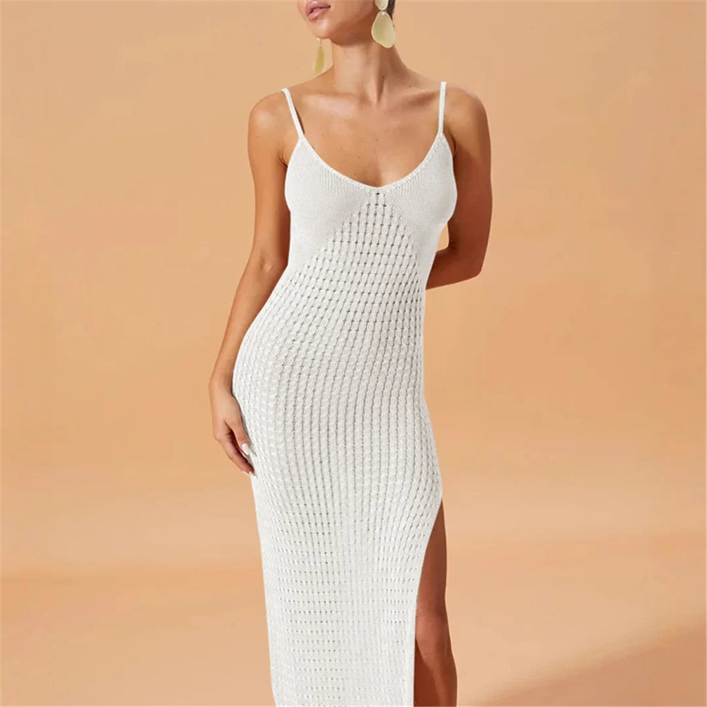 V Neck Sleeveless Hollow Out Crochet Knitted Tunic Beach Cover Up Cover-ups Beach Dress Beach Wear Beachwear Female Women V7212