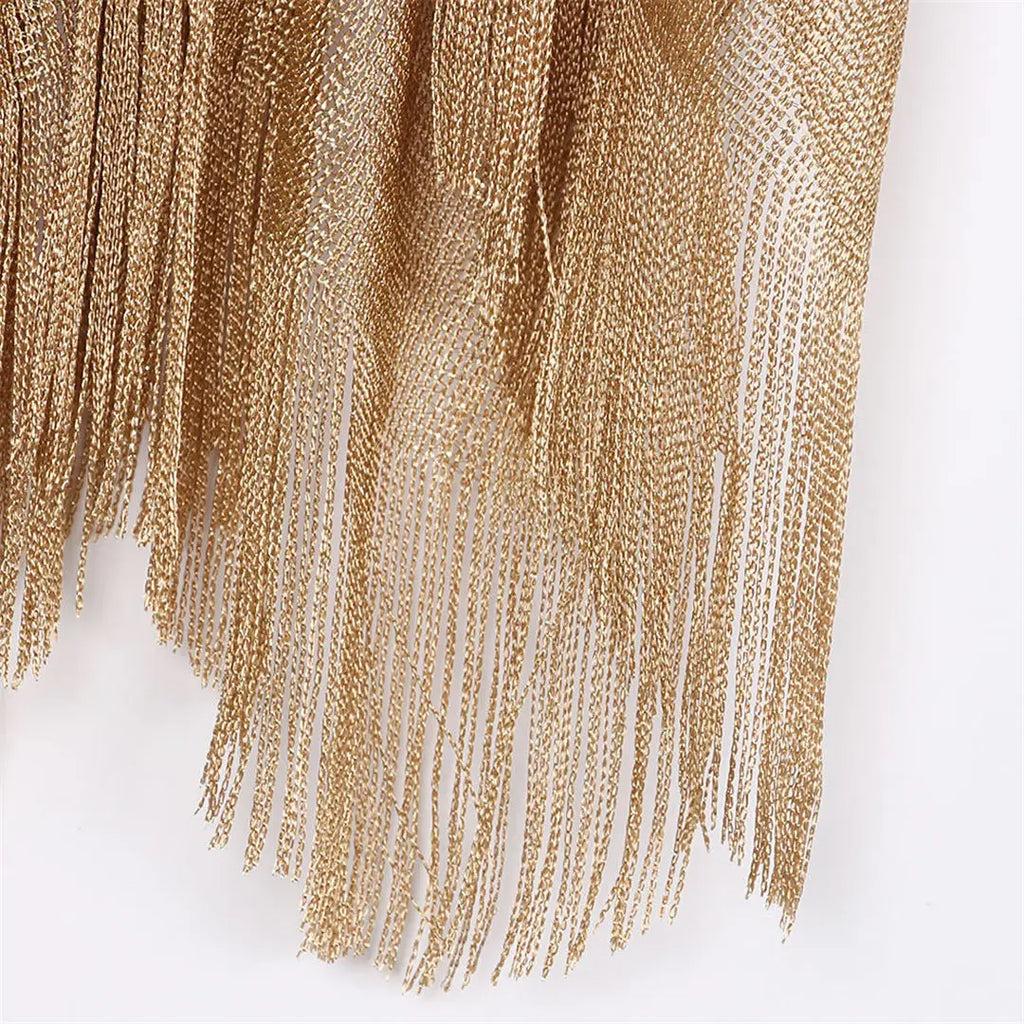 Sexy Fringe Tassel Mesh Sheer Shiny Knitted Tunic Beach Cover Up Cover-ups Beach Dress Beach Wear Beachwear Female Women V3321