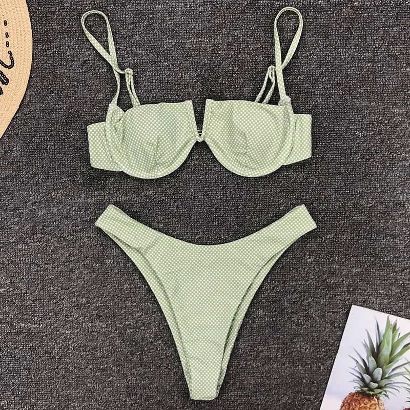2026 Polka Dot Underwired V-Bar Bikini Women Swimsuit Female Swimwear Two Pieces Bikini Set Push Up Bather Bathing Suit Swim