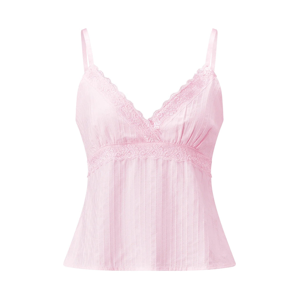 Women Lace Trim Vest Spaghetti Strap V-neck Corset Tank Tops Daily Casual Party Club Retro Elegant Camisole Shirts Summer