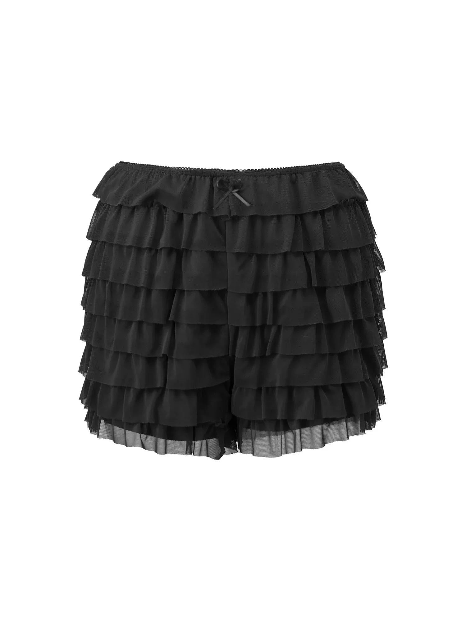 Women’s Layered Ruffle Bloomers Fashion Low Waist Bow Front Solid Color Shorts Casual Summer Mini Shorts