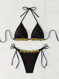 ZTVitality Tassel Trim Triangle Halter Tie Strap Backless 2024 New Arrival Padded Sexy Swimsuit Women Swimwear Summer Biquini