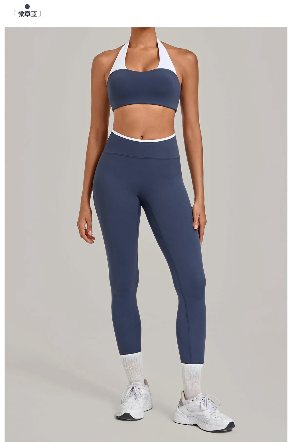2 Pieces Color-block Yoga Sets Women  Hanging Neck Sports Bra High Waist Pants Built-in Pockets Outdoor Fitness Workout Suit