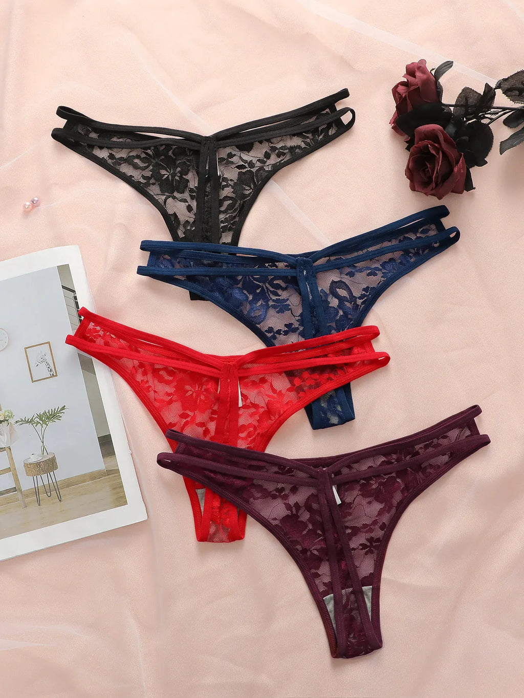 4-piece Hot Selling New Transparent Multi-color Lace Sexy Underwear For Women's Trackless Invisible Thong Underwear C864