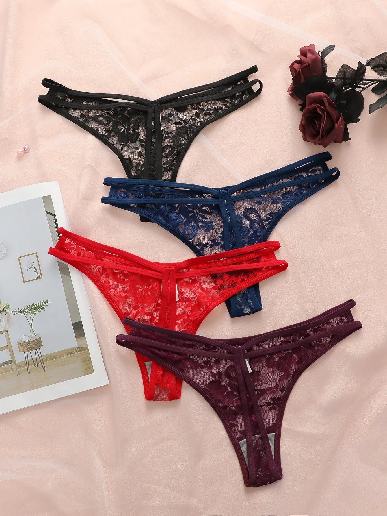 4-piece Hot Selling New Transparent Multi-color Lace Sexy Underwear For Women's Trackless Invisible Thong Underwear C864