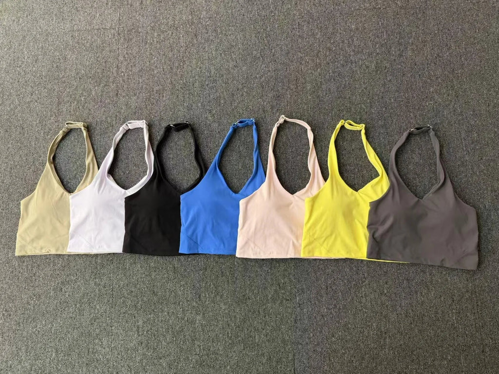 Women Fitness Sports Bra Halter Top High Support Push-up Open Back Gym Bra Shockproof Running Fitness Yoga Workout Underwear