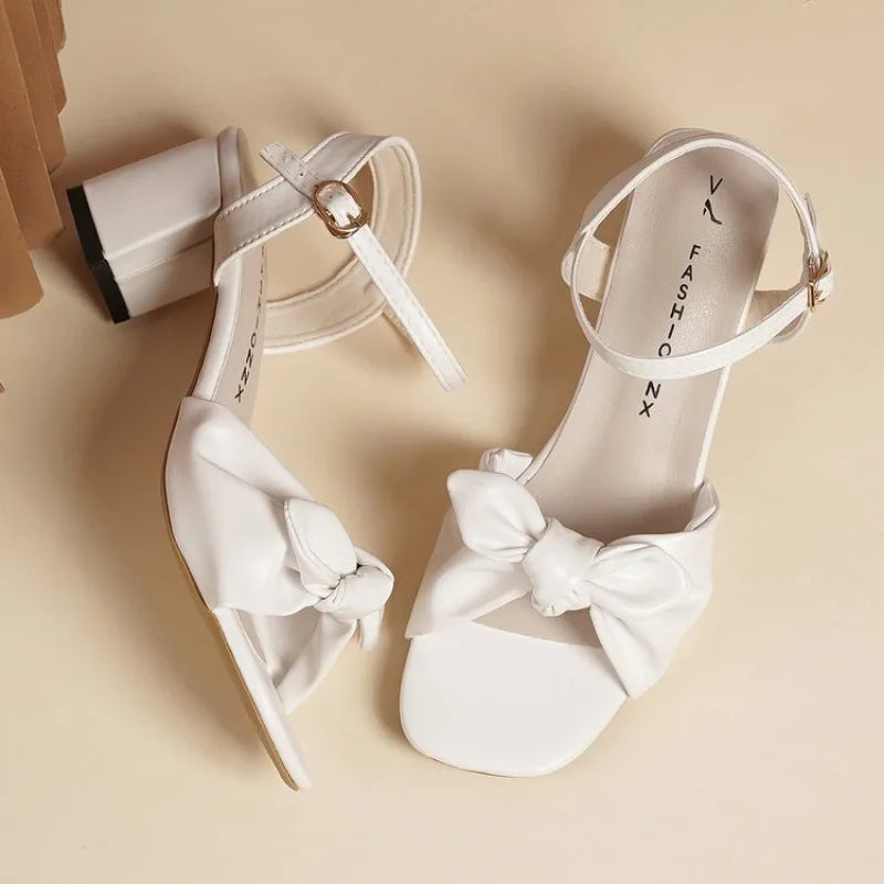Buckle Strap 2026 Sandals Comfort Shoes for Women Square Toe Block Heels Large Size Suit Female Beige New Fashion Chunky Girls B