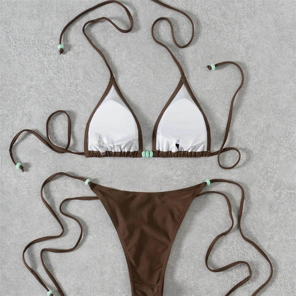 XS - L Halter High Leg Cut Strappy Bikini Female Swimsuit Women Swimwear Two-Pieces Bikini Set Bather Bathing Suit Swim V7004