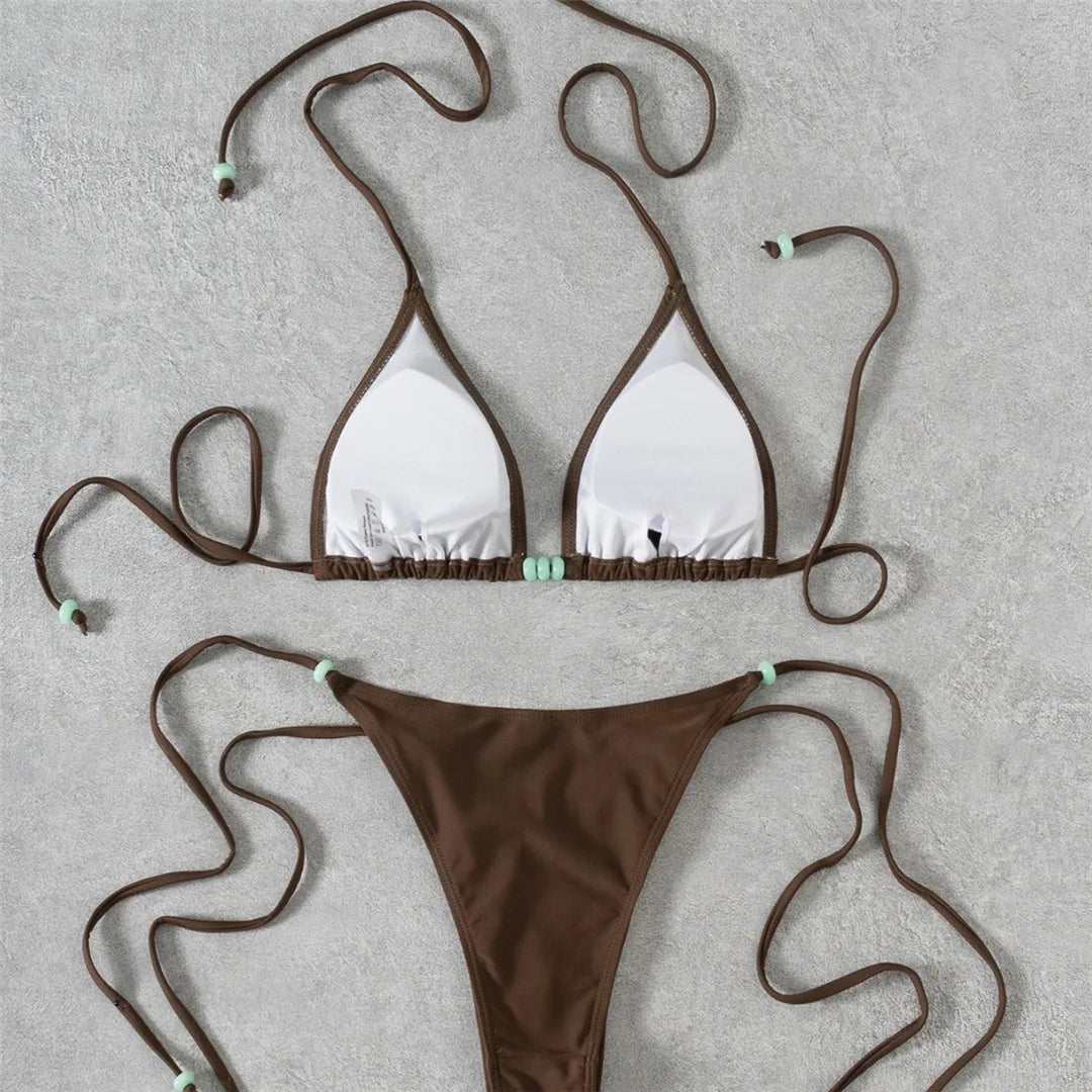 XS - L Halter High Leg Cut Strappy Bikini Female Swimsuit Women Swimwear Two-Pieces Bikini Set Bather Bathing Suit Swim V7004